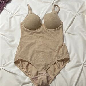Bali 36B Beige Lace Bodysuit with Underwire Support
